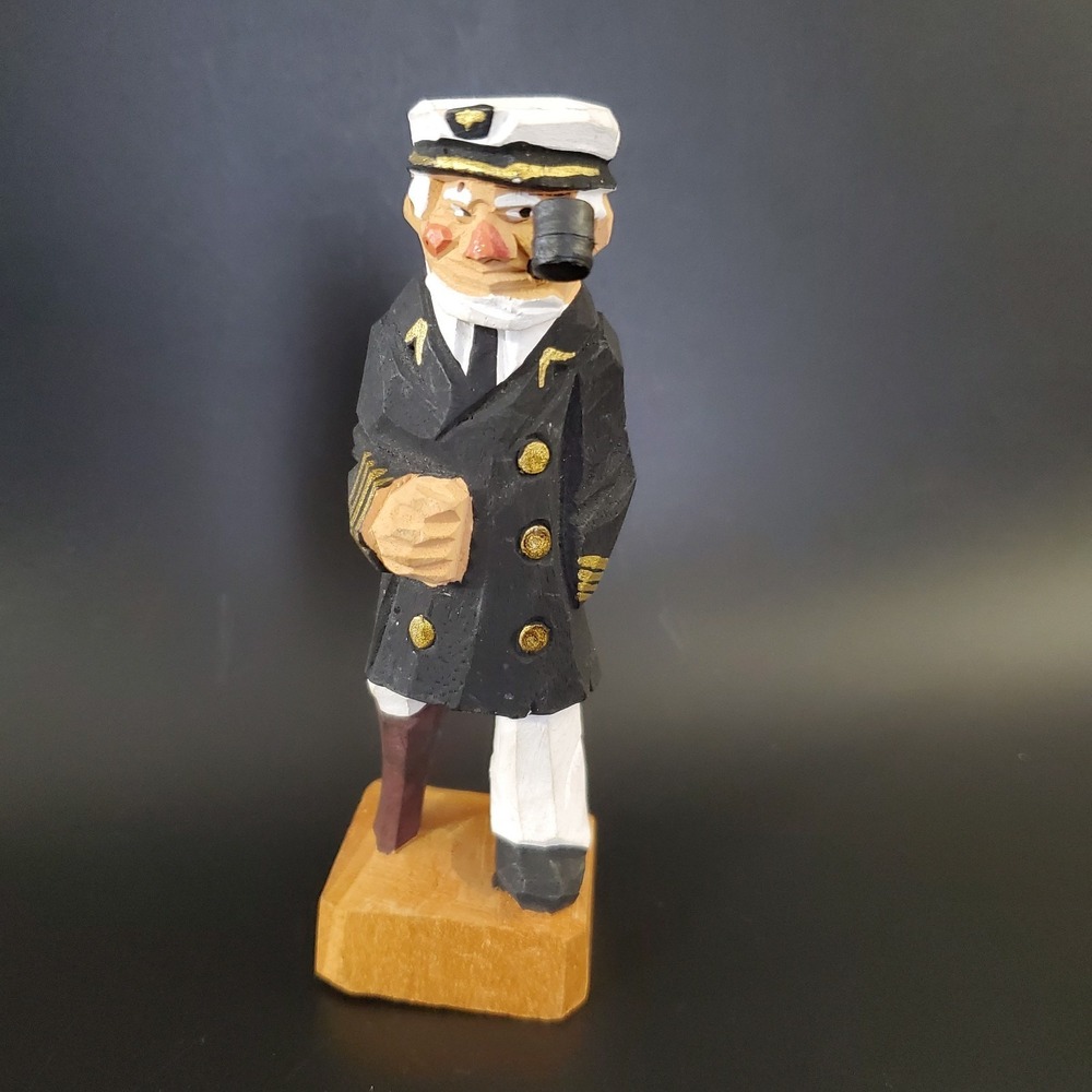 Vintage Hand Carved Wooden Sailor Sea Captain Peg Leg Nautical Figurine 4.25" in